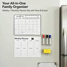 周/月计划表套装，磁性冰箱贴，个人日程板，适用于多种金属表面，套装包含笔和白板擦 - 套裝(6件套裝) - 查看 3