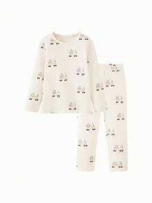 mini bala 儿童保暖内衣套装，柔软抗菌面料，透气舒适，可爱北欧风秋冬打底衫 - 紅藍色調 - 查看 1