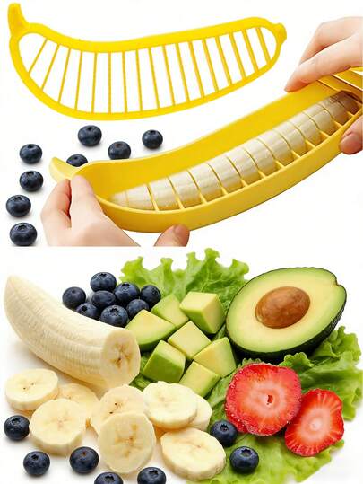 1pc/2pcs Banana Slicer,Fruit Cutter,Banana Cutter,Salad Fruit Platter Separator,Easy To Use And Quickly Cuts Even Slices Of Banana With A Single Downward Press,Perfect For Fruit Salads, Decorative Deserts,Kitchen Gadgets,School Supplies,Versatile Kitchen Essential,A Must-Have Tool For Snacks,Fruit Bowls,And Healthy Meal Prep