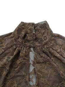 Elegant & Fashionable Multi-Purpose Lace Pleated Front Design Sheer Back Flare Sleeve Women's Top, Spring/Summer New Arrival, Summer Blouse - Brown - View 6