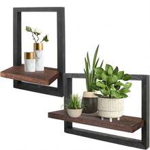 Square Floating Shelves, Framed Hanging Shelf For Wall Set Of 2/4, Decorative Modern Chic Plants Decor For Living Room Bedroom Bathroom Home Office, Solid Wood, L+S - 鏽棕色 - 查看 10