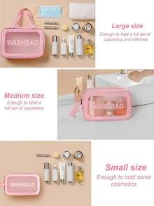 1/3pcs Fashion PU Transparent Toiletry Bag, With Handheld Grooming Organizer, Zipper Closure Cosmetic Pouch, Ideal For Daily Use, Outdoor Travel, Swimming, Fitness, Travel Accessories, Bathroom Supplies, Makeup Lovers, Perfect Gift For Valentine's Day/Mother's Day (Pink) - Multicolor - View 9
