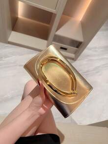 1pc Fashionable Metal Decor Mini Box Clutch Bag, Elegant Shiny Metal Bar Accent Women's Handbag, Luxury Feel For Evening Dress, Party, Wedding, Prom, Metallic Chain Included , New Year,Crossbody Bags For Women,Bags For Women,Clutch Purse For Women,Bolsos De Mujer Elegantes,Handbags For Women,Carteras De Mujer Elegantes,Travel Essential - 金色 - 查看 4