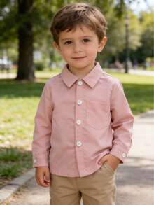 Baby Boy Fashionable Casual Versatile Black Collared Shirt - Coral Pink - View 2