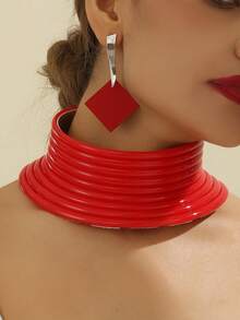 1 Conjunto Artesanal de Joias de Couro, Colar, Pulseira e Brincos de Couro PU da Moda, Estilo Boho para Festa, Férias, Africano, Oriente Médio, Boêmio, Sudeste Asiático - Vermelho 2 - Visão 1