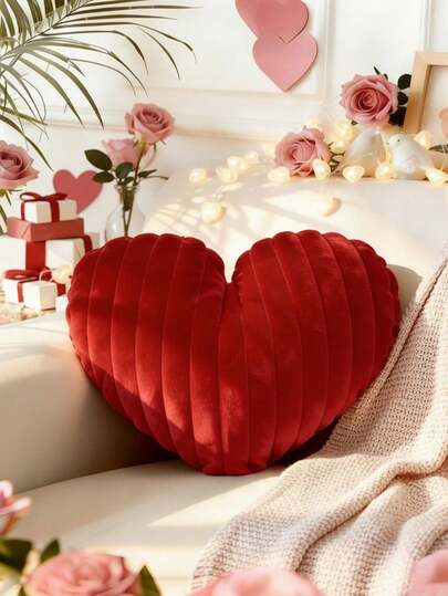 1pc Heart Shaped Ruched Velvet Throw Pillow, Luxurious Multi-Color Ruched Cushion, Soft & Comfortable With Back Support, Elegant Home Decor For Living Room Sofa Bedroom, Romantic Anniversary/Valentine's Day Gift For Girlfriend/Wife