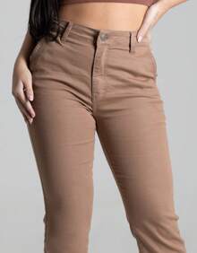Calça Reta Feminina Sawary Jeans Original Cintura Alta Lycra Elastano Marrom Confortável Elástica Bonita - Marrom - Visão 8