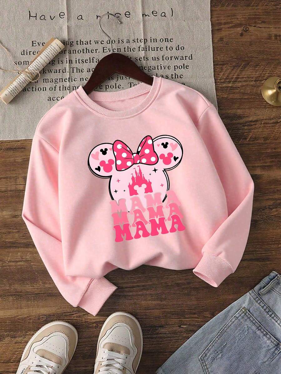Disney Official Licensed Minnie Mouse Heart Love Print Girl Cute Sweatshirt Soft Comfortable Ideal For Daily Casual Outings And Spreading Joyful Mood - Pink - View 1