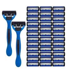 Juego de afeitadora manual para hombres/mujeres, cuchillas de afeitar de 6 capas reemplazables, herramientas de afeitado antideslizantes - Multicolor - Ver 15