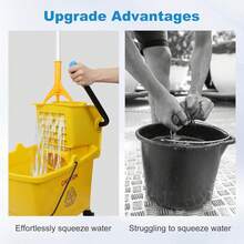 GCCSJ Pedal Mop Bucket, Commercial Mop Bucket With Drain, 35 Quarts, Yellow. Includes One Commercial Mop And An Extra Mop Cloth For Efficient Cleaning Of School, Office, And Hospital Floors (Yellow, 1 Bucket + 1 Mop).Pedal Mop Bucket, - B - View 11