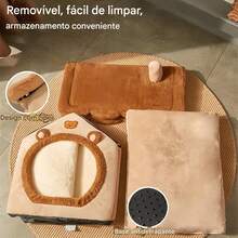 Cozy Indoor Cat Bed, Cat House/Tent With Removable Cushion, Soft And Warm Pet Bed, Fluffy Bear Nest For Cats, Kittens And Small Dogs (Brown) - L - 查看 3