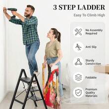 3 Step Ladder Folding Heavy Duty Aluminium Outdoor Indoor Lightweight Step Stool - Black - View 8
