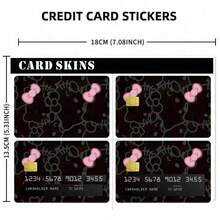 Sanrio 4张/套 三丽鸥Hello Kitty粉色信用卡贴纸，适用于3.35*2.13英寸银行卡、交通卡、带芯片学生证，哑光背胶。酷洛米和查皮狗图案PVC卡贴纸，高品质自粘交通卡贴纸，浅米色借记卡贴纸。 - 彩色 - 查看 8