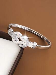 1pc Minimalist Twisted Rope Knot Design Artificial Zirconia Inlaid Women Fashion Bracelet - Multicolor - View 4