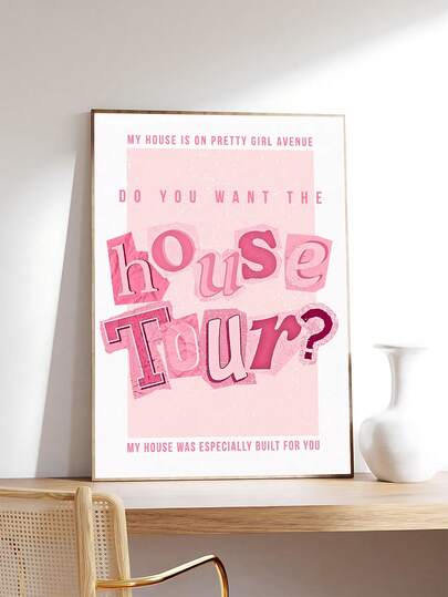 Pôster de colagem inspirado na letra da música "House Tour" (1 peça), estilo moderno e estético, com citação musical em tons de rosa. Ideal para presentear amigos, decorar quartos, salas de estar, escritórios, cozinhas e banheiros. Perfeito para decorar sua casa, sua sala de estar, sua cozinha e seu banheiro. Arte de parede em tela, pôsteres e opções de moldura. Moldura opcional.