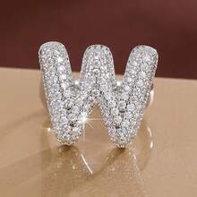 1pc English Letter Design Cubic Zirconia Inlaid Adjustable Open Ring For Women - Multicolor - View 4