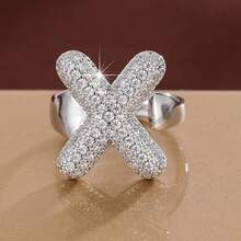 1pc English Letter Design Cubic Zirconia Inlaid Adjustable Open Ring For Women - Multicolor - View 39