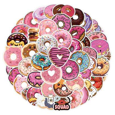 55PCS Donut Stickers, Holiday Party Stickers, Adult Games Treats Classroom Crafts Favors Gifts Use Cups, Paper-Cut Window Decorations, Cars Laptop Water Bottle Cell Phone Skateboard Luggage