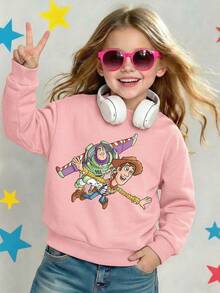Disney Toy Story Woody And Buzz Lightyear Flying Friends Pixar Comfortable Print Young Girls' Long Sleeve Sweatshirt, Suitable For Autumn/Winter, Lightweight And Cozy, Great For Layering In Fall, Fashionable Casual Wear, Graphic Design, Back To School Season, Autumn, Back To School Party, Suitable For Outdoor Picnic, Street Photography, Home, Campus, Holidays, New Year Gift - 粉色 - 查看 2
