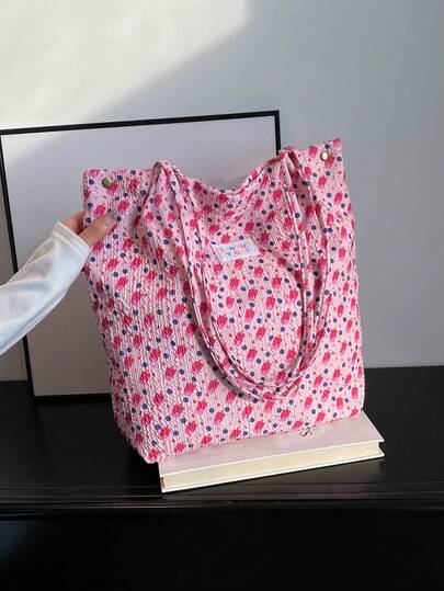 Cross-Border Korean Version Large Capacity Lightweight Floral Canvas Cosmetic Bag, Women Handbag, Shoulder Bag, Tote Bag, Underarm Bag