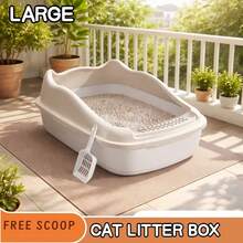 Large Cat Litter Box ,Semi-Enclosed With  Open  Structure, High Sides  & Splash Proof, Durable Double-Layer Cat Toilet With Wide Filtering Step, Easy To Assemble And Clean, Three Colors & Two Sizes To Choose,Includes Free  Scoop, Comfortable For Active And Large Cats,Ideal For Everyday Home Use. - M - View 12