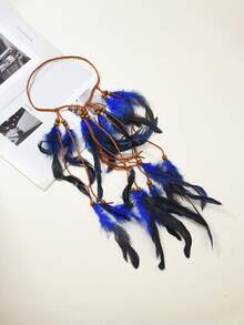 1pc Bohemian Style Long Feather Hair Chain, Women's Beach, Party, Music Festival Wear Hair Accessory Jewelry Feather Headband - 127 - View 12