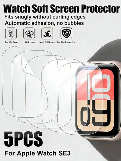 5pcs TPU Transparent Watch Screen Protector, Compatible With Apple Watch 1-10, Series Ultra 49mm, Series 4/5/6, Anti-Scratch, Anti-Fingerprint, Self-Healing, Ultra-Clear, Ultra-Thin