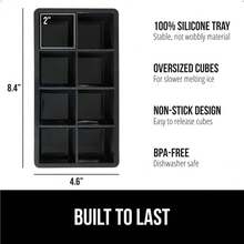 GORILLA GRIP Slow Melting Large Silicone Ice Cube Tray For Freezer, 2 Pack, Easy To Push 8 Giant Square Cubes, Use For Cocktails, Iced Coffee, Water Bottle, Frozen Puree, Kitchen Bar Essentials, Black - Black - 查看 3