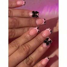 24pcs Short Squpink French Manicure Nail Stickers, Medium 3D Bow Design Acrylic False Nails Set, Includes 1pc Jelly Gel And 1pc Nail File, Easy To Wear, Suitable For Women's Daily Work, Festivals, Parties, Nail Art Supplies - Multicolor - View 5