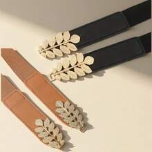 1/2/4pcs Minimalist Leaf Buckle Elastic Waist Belt, Versatile For Dresses, Waist Cincher - Multicolor - View 10