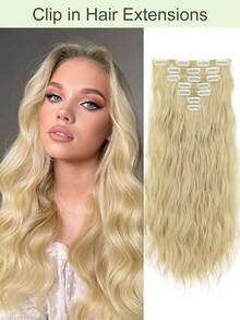 夹式合成假发接发，长款波浪卷，7片装，浓密自然柔软，20英寸，女士适用 - 彩色 - 查看 12