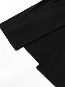 EARO Women's Fashionable Sexy High Slit Bodycon Off-Shoulder Stand Collar Dress, Spring/Autumn, New American Chic Casual Elegant Stretchy Fitted Slim Dress - Black - View 8