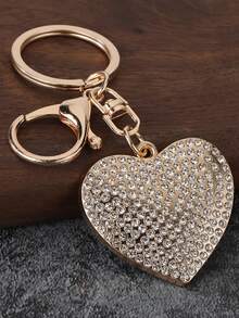 1 PC Fashion Rhinestone Heart-Shaped Girl'S Bag Chain Keychain | Elegant Charm With Iron Chain And Zinc Alloy Pendant, Ideal For Bag Additions, Car Keys, And Festive Gifts - Multicolor - View 3