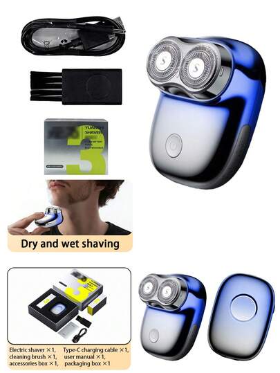 SKYWORTH 250mAh High Capacity Battery Electric Shaver, IPX7 Waterproof, Wet & Dry Use, Fully Washable, 2 Stainless Steel Blades, One-Touch Activation, Gradient Blue Premium Design, Suitable For Shower, Reduces Skin Irritation, Ideal For Travel, Camping, Gym, Office, Bathroom, Bedroom And More