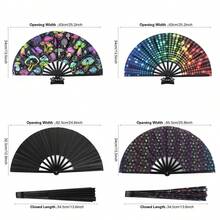 Abanicos plegables grandes con brillo holográfico arcoíris, adecuados para fiestas de carnaval, raves, unisex - A - Ver 7