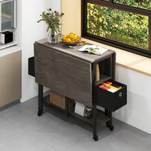 Yitahome Folding Dining Table For 4-6, Mobile Drop Leaf Table With 6 Wheels & Storage Drawers For Small Spaces, Kitchen, Dining Room - Grey Oak Color + Black - View 2