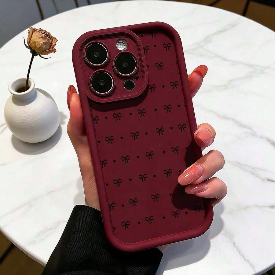 Elegant Bow Pattern Red Phone Case With Camera Protection For IPhone 17 17pro 17promax 16Pro,16ProMax,14,15,16,13,14,15,12,11 Promax,Plus,For Samsung S26PLUS,S26/S25/S23/S23/S24,A54,A53,A52,Glossy,Rugged Durable, Scratch-Resistant, And Stylish A Perfect Gift. - Nhiều màu - Xem 1