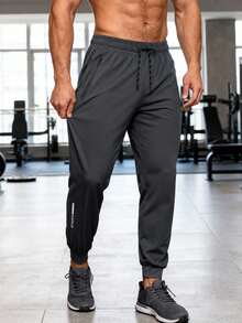 1 pieza Pantalón de chándal gris oscuro para hombres, transpirable, de secado rápido, ligero, con cordón en la cintura, adecuado para entrenamiento físico, lavable, versátil para uso diario y entrenamiento de verano - Gris Oscuro - Ver 3
