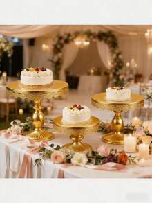 Set Of 3 Round Metal Cake Stand Set, Displaying Table For Birthday Party Cake Display Baby Shower Wedding Pastry Decor Supplies Cupcake Dessert Decoration - 金色 - 查看 2