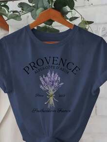 Tshirt Feminina Estilosa Estampada Provence Lançamento Camiseta 100% Algodão Camisetão Solta Oversized Plus Size Camiseta - Maresia - Azul Marinho - Visão 1