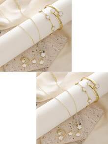 一套（5件）幸运花形合金首饰套装，时尚女士礼物，疗愈水晶手链，适合日常佩戴，是送给女友、妻子或伴侣的理想礼物 - 多色 - 查看 26