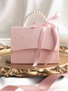 10pcs Exquisite Embossed Gift Boxes With Satin Ribbon And Pearl Handles, Available In Multiple Sizes, Suitable For Weddings, Birthdays And Various Occasions - Pink - View 9
