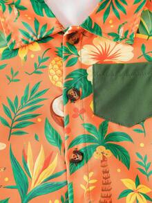 2 Stück/Set Baby Jungen Lässig Tropical Muster Kurzarm Hemd und Shorts Set, geeignet für Outdoor, Urlaub, Sport im Sommer - Grün - Übersicht 5