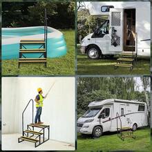 Escaleras para autocaravanas de 2, 3 o 4 escalones con pasamanos, de acero para exteriores con peldaños antideslizantes, capacidad de carga de 180 kg, con pasamanos simple. - 3 pasos negros - Ver 6