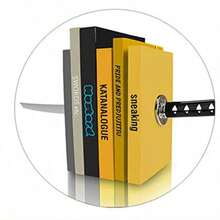 Sujetalibros decorativo de metal moderno divertido y único color para estantes soporte de libro catana para oficina hogar o computadora para hombres y amantes de los libros-B031 - Negro1 - Ver 8