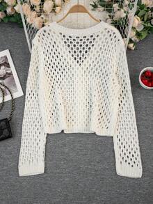 Casual Hollow Out Long Sleeve Cardigan, Spring/Summer - Apricot - View 7