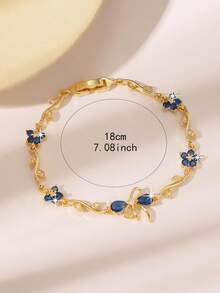 1 chiếc vòng tay tennis đính đá Zirconia cao cấp, thiết kế hoa lá độc đáo, có các màu hồng, xanh lá cây, xanh dương, trắng, xanh ngọc bích, nhiều màu, phụ kiện thanh lịch hàng ngày/ngày lễ, trang sức cô dâu, vật dụng cần thiết cho kỳ nghỉ hè, toát lên vẻ duyên dáng, món quà lý tưởng cho Ngày của Mẹ, Ngày Valentine, Giáng sinh, Kỷ niệm, hoàn hảo cho người thân yêu. - Vàng - Xem 3