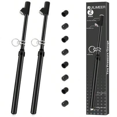 2 - Pack Dual Tire Pressure Gauge - Heavy Duty 10 - 150 PSI Pressure Gauge With Stainless Steel Body, Metal Nozzle Durable Plated Brass - Trucks, Bikes, RVs (Black)