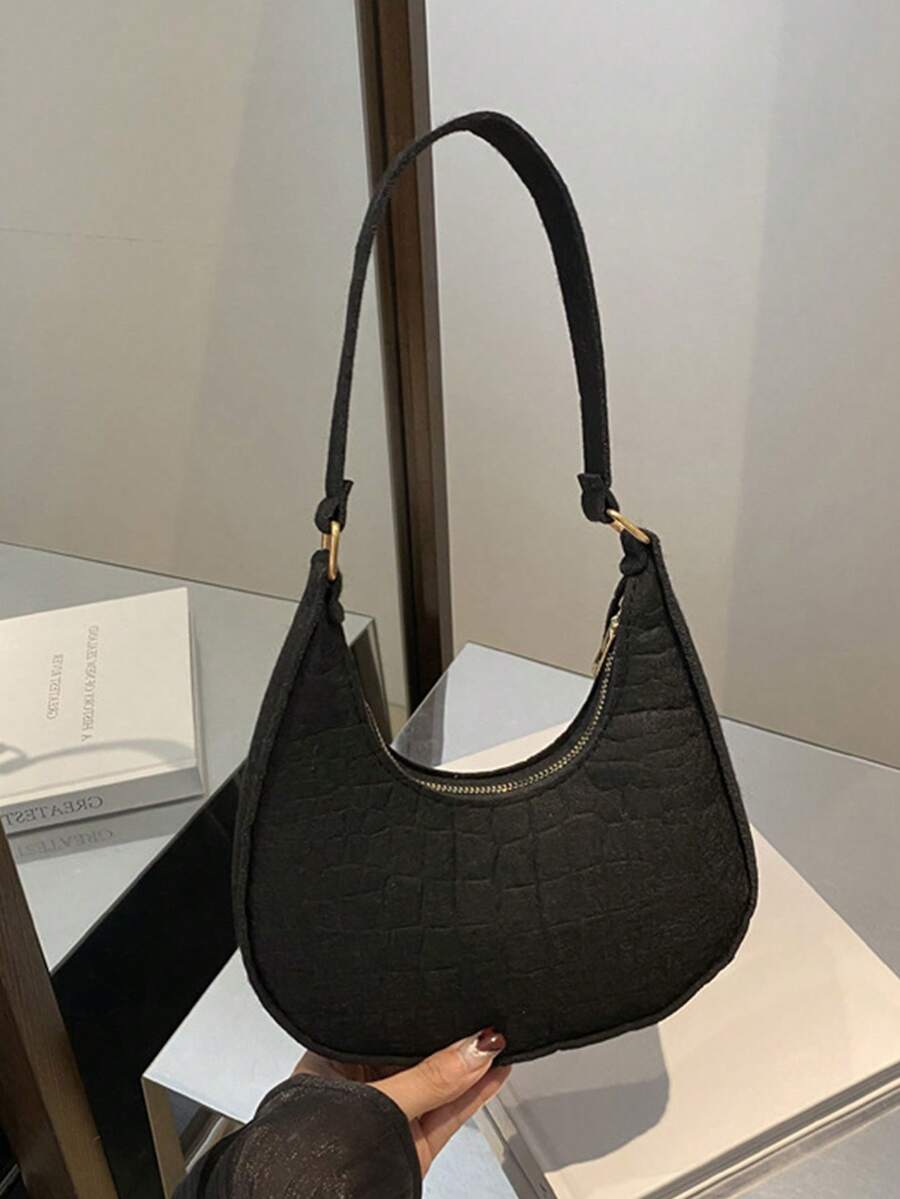 女士斜挎包 - 优雅简约拉链钱包，纯色女士手提包，新月形托特包，石纹腋下包，休闲单肩包，合成材料托特包，适合日常和正式场合，宽敞的内部空间，适合工作、旅行、时尚爱好者，多功能配饰，结构稳固，简约设计，办公用品