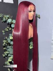 20 Inch Lace Front Human Blended Hair Wig - Straight HD Lace 180 Density Pre Plucked Bleached Knots Glueless 13x4 Frontal Wig For Women 99J Burgundy - S99J/BUG - View 4